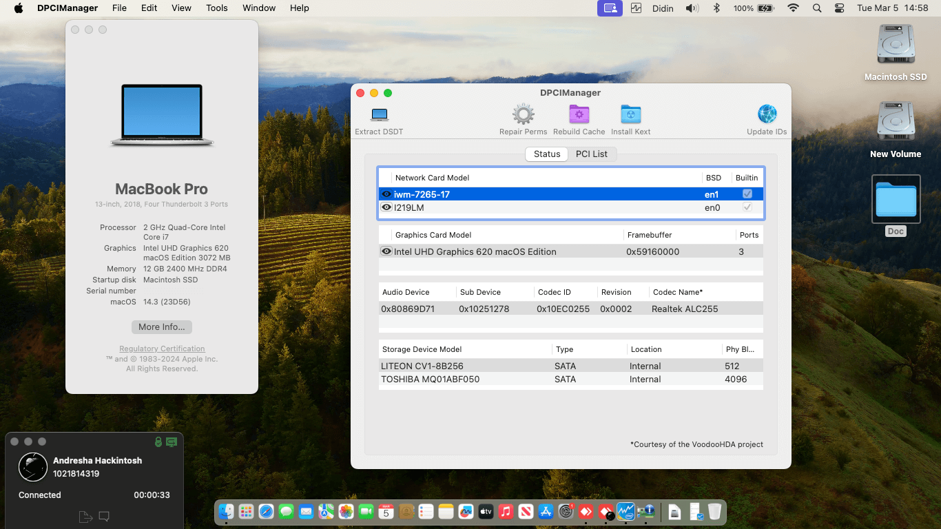 Success Hackintosh macOS Sonoma 14.3 Build 23D56 in Acer TravelMate TMP2410-G2-M-83QE